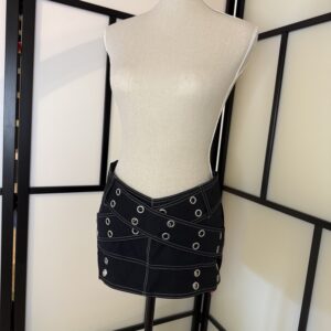 Romwe – Black Mini Skirt with Eyelet Details (Size XS)