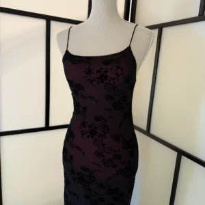 Burgundy & Black Floral Mesh Dress – Size XS – Good Condition