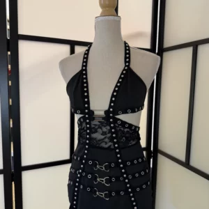 Black Studded Harness Cut-Out Dress – Size XS/S – New