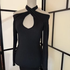 Black Ribbed Cut-Out Dress – XS – Never Worn