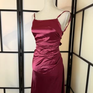 Burgundy Satin Maxi Dress – XS – New