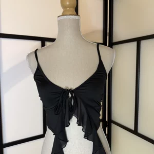 Black Ruffle Tie-Front Top – XS – Never Worn