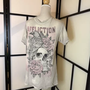 Affliction Graphic T-Shirt – Skull & Raven – Size S/M – Used