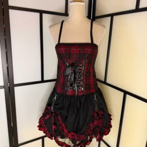 Gothic Plaid Corset Dress – Red & Black – Women’s M – Good Condition
